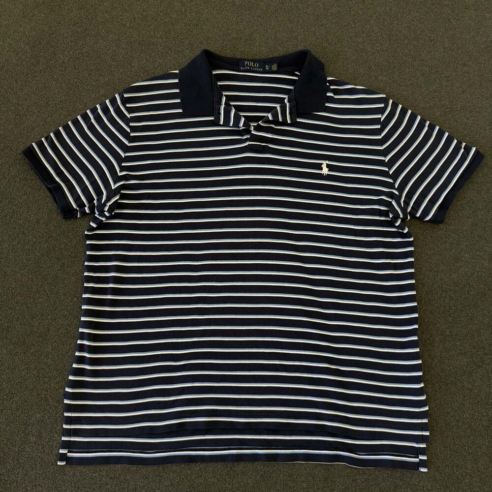 Modern Polo Ralph Lauren Men's Blue/white Striped Short Sleeve Pol